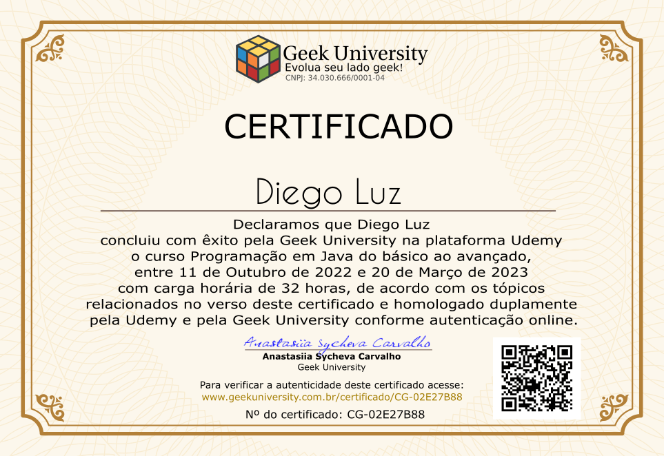 Certificado Geek University