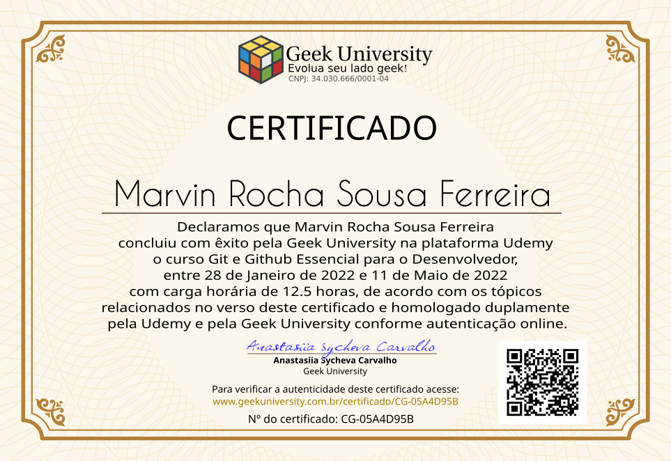 Certificado Geek University