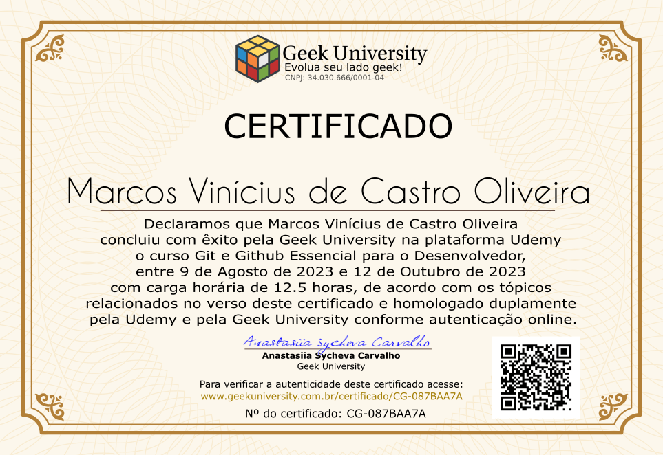 Certificado Geek University