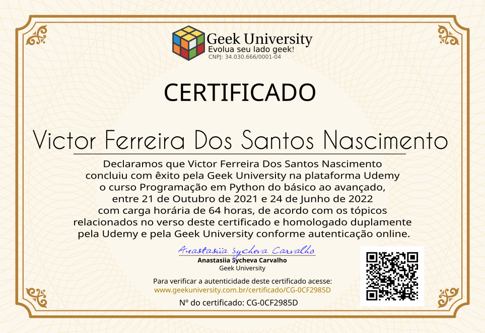 Certificado Geek University