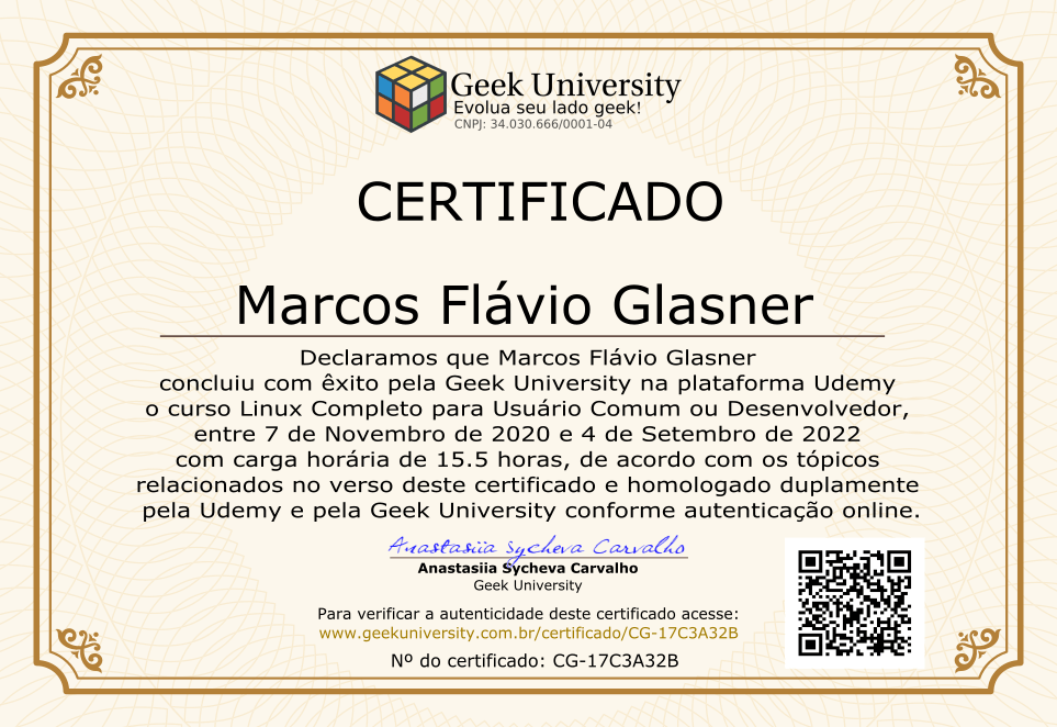 Certificado Geek University