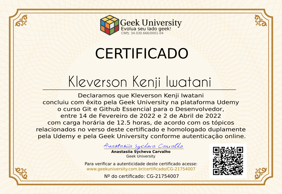 Certificado Geek University