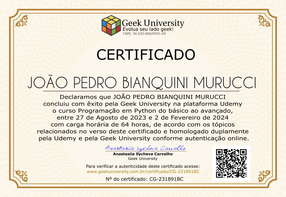 Certificado Geek University