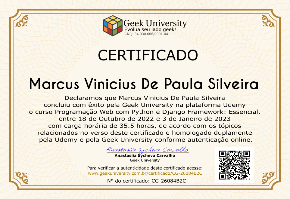 Certificado Geek University