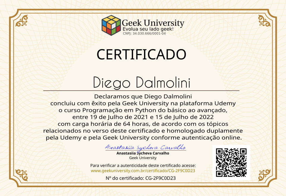 Certificado Geek University