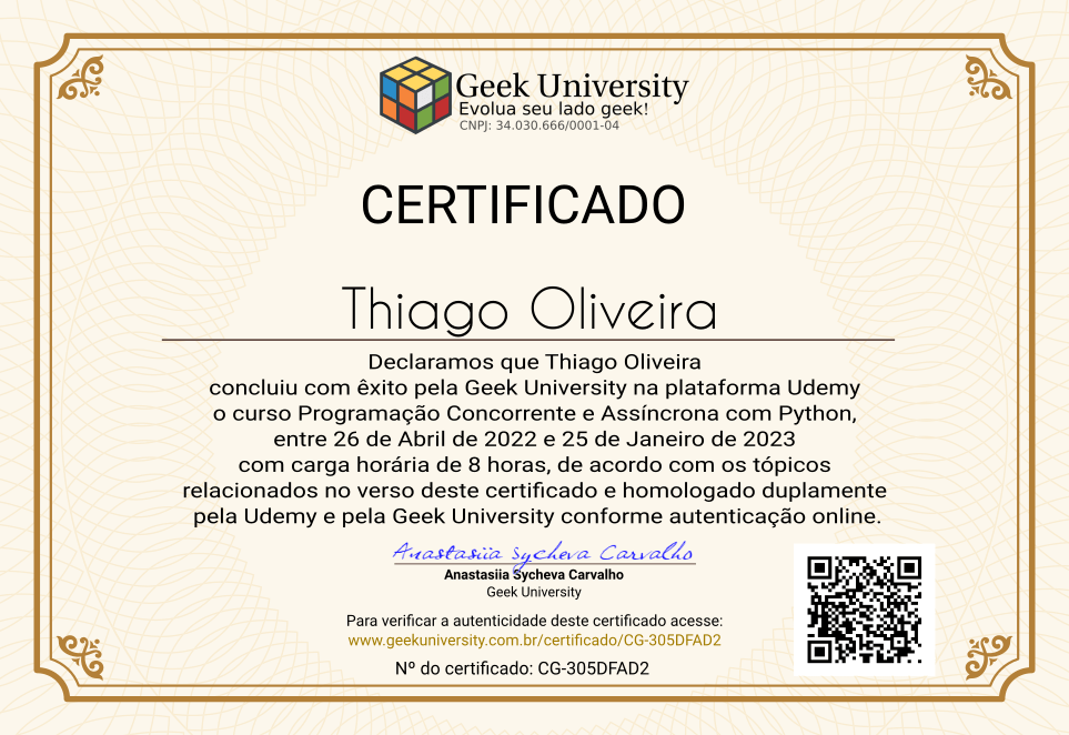 Certificado Geek University