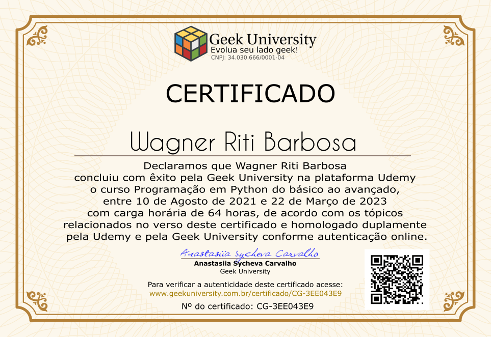 Certificado Geek University