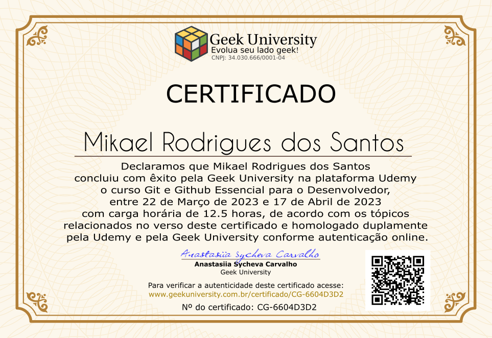 Certificado Geek University
