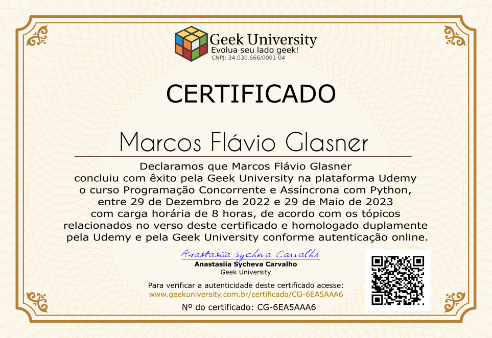 Certificado Geek University