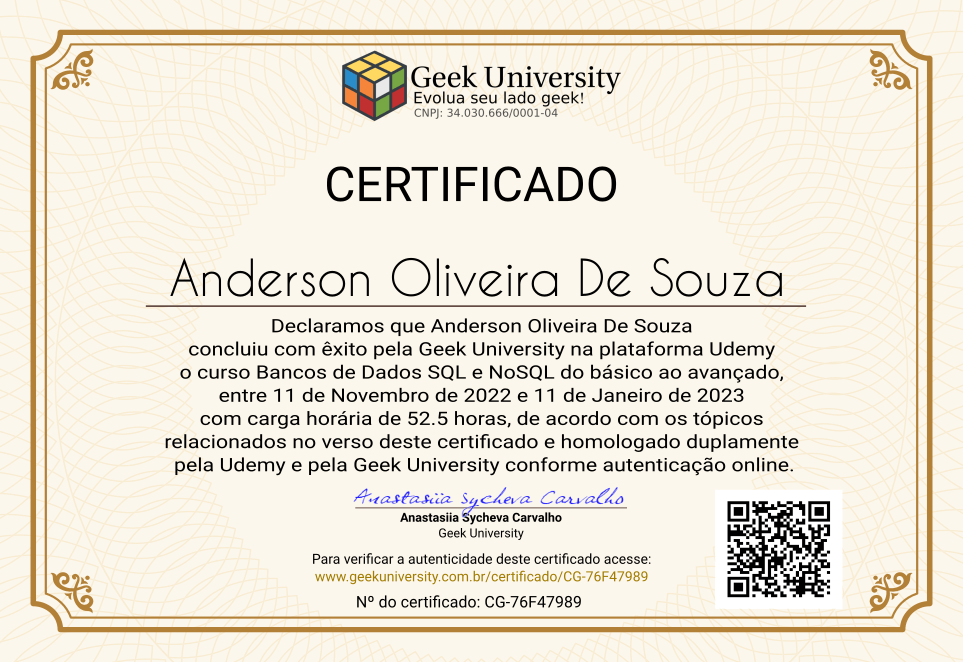 Certificado Geek University
