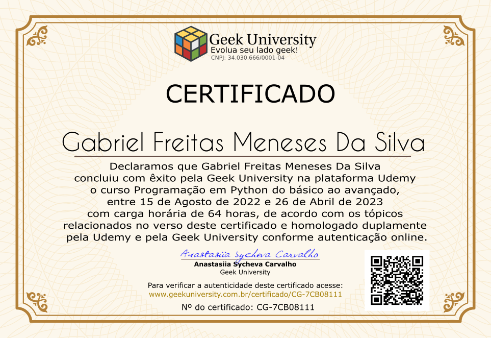 Certificado Geek University