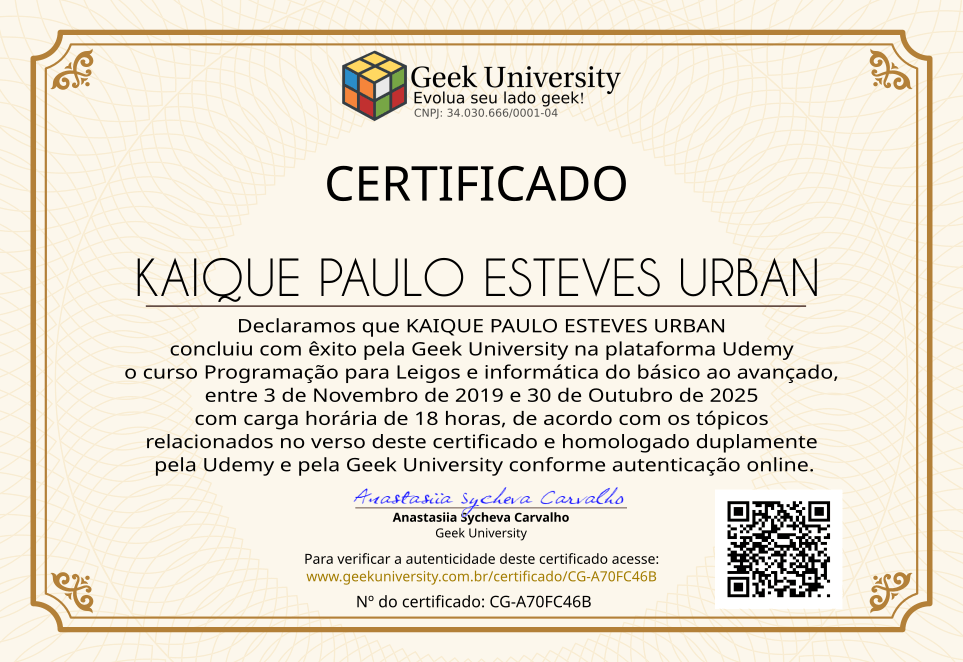 Certificado Geek University