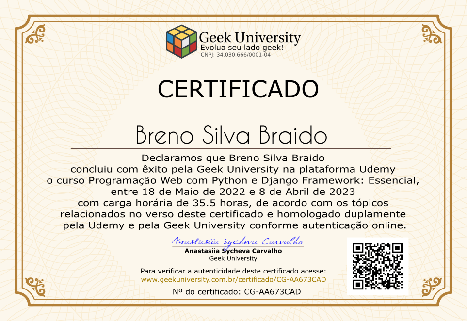 Certificado Geek University