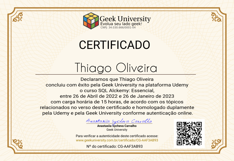 Certificado Geek University