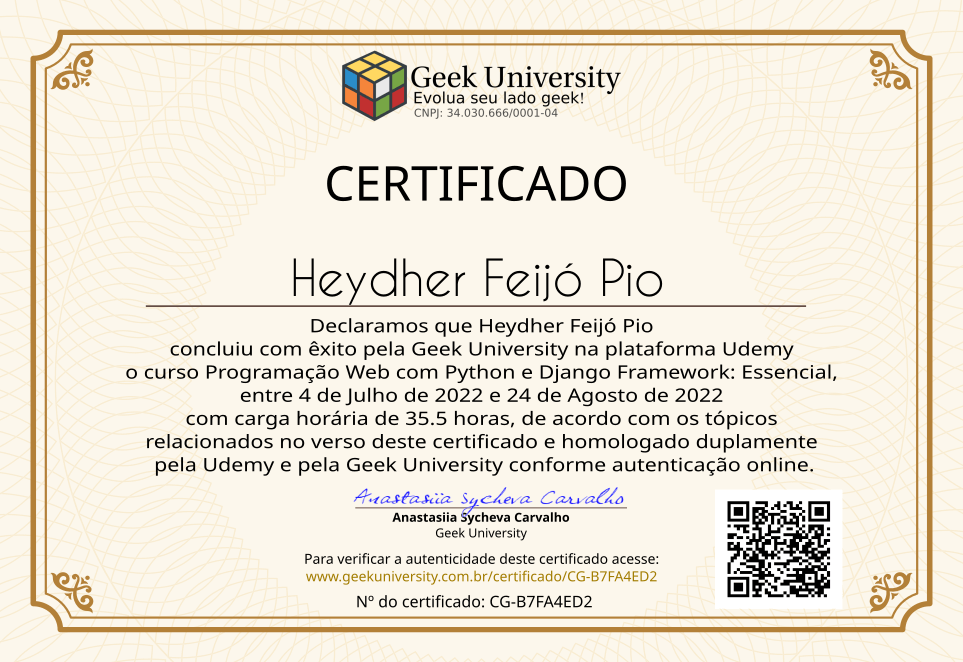Certificado Geek University