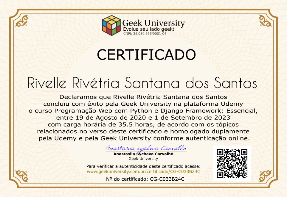 Certificado Geek University
