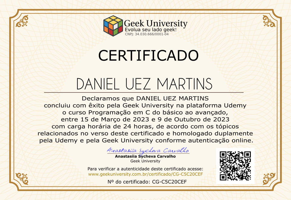 Certificado Geek University