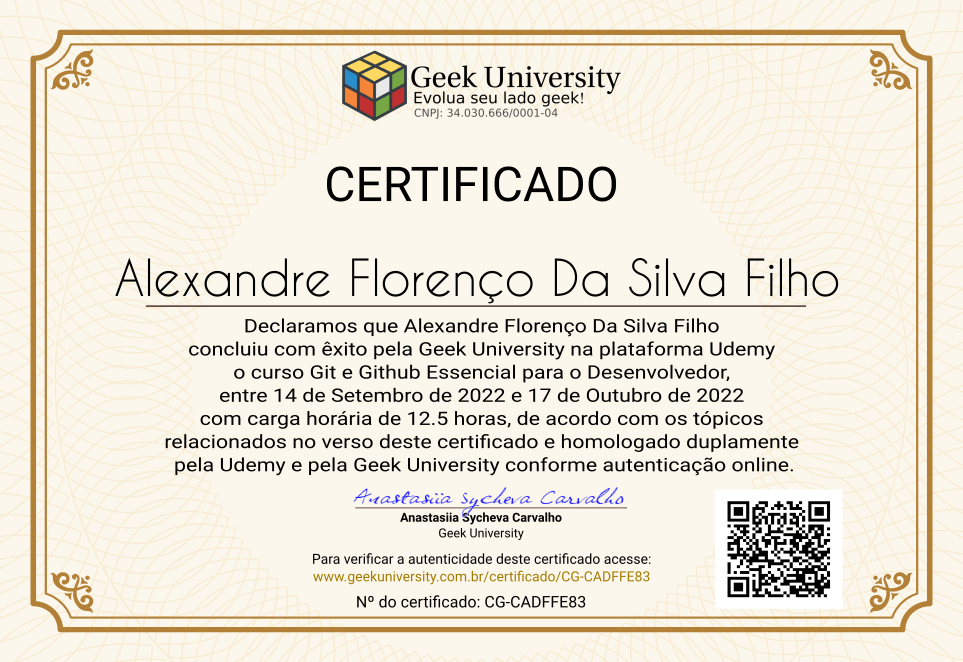Certificado Geek University