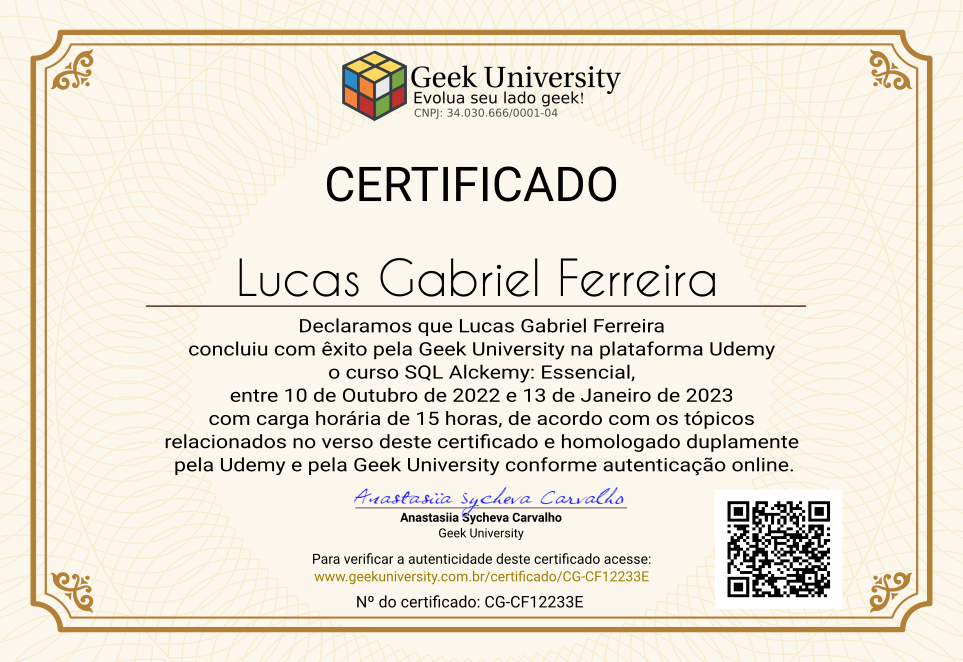 Certificado Geek University