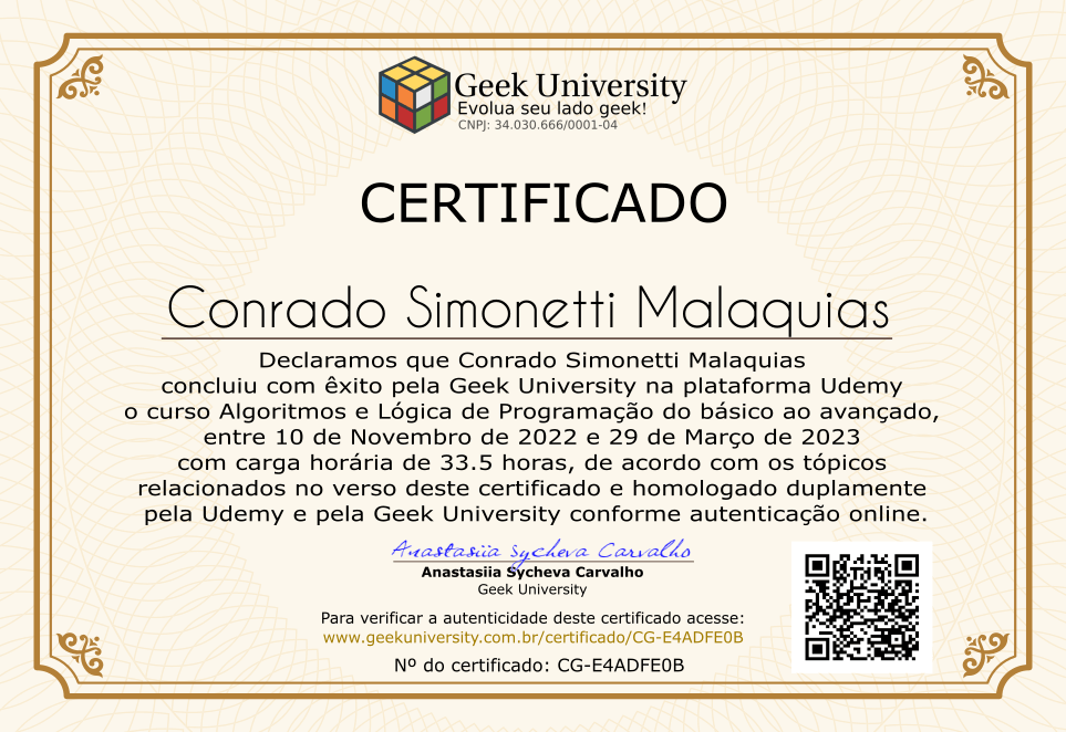 Certificado Geek University