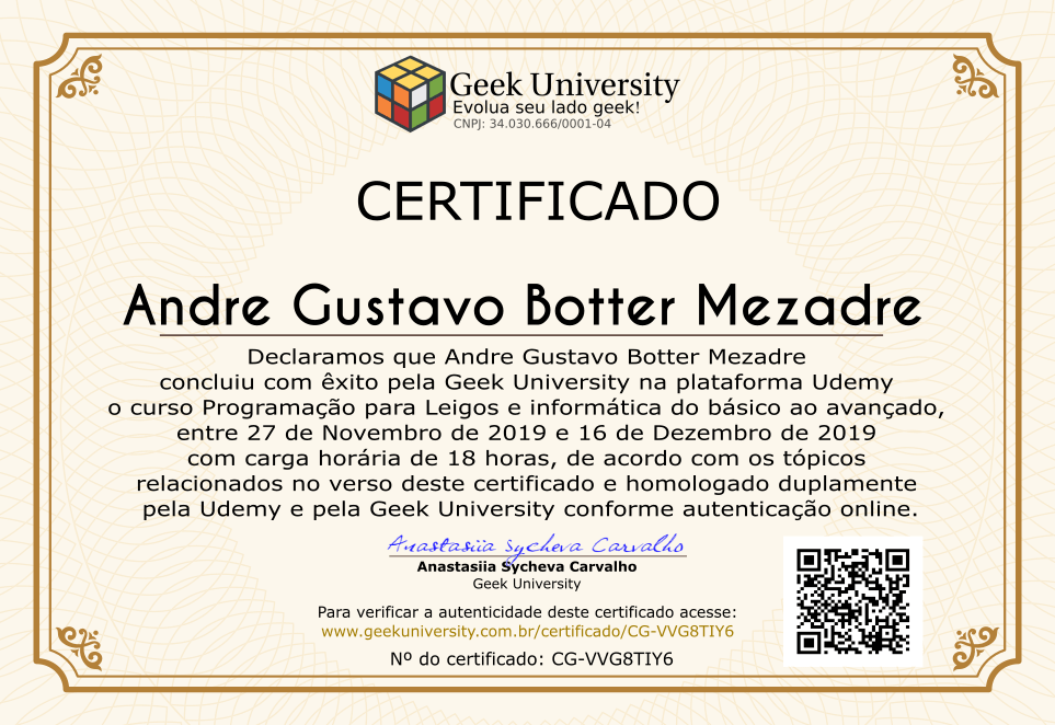 Certificado Geek University
