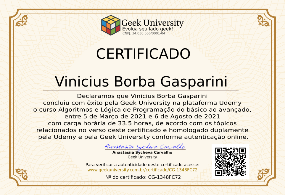 Certificado Geek University